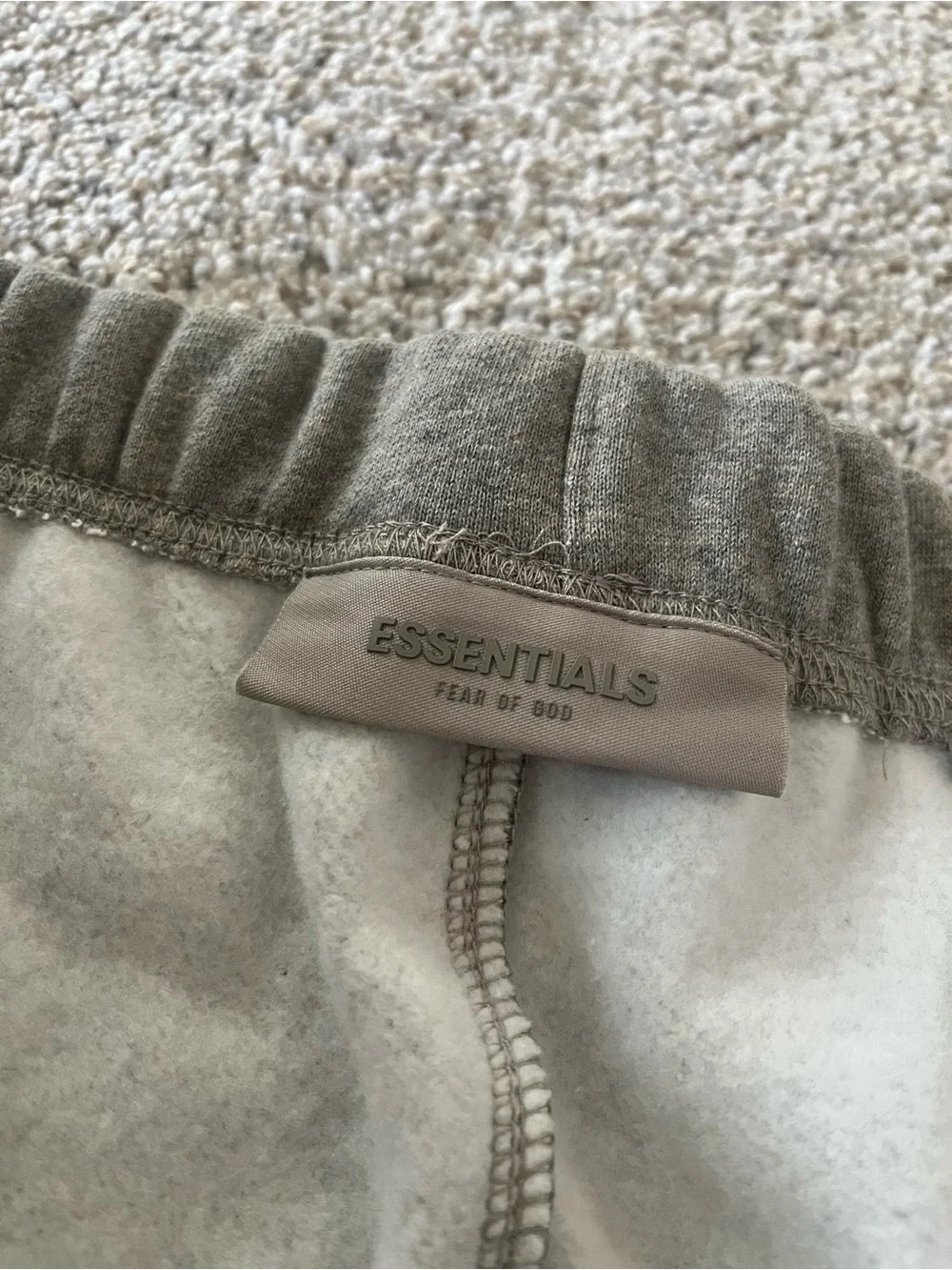 ESSENTIALS Men's Light Gray Zip-Up Hoodie with Black Logo Patch